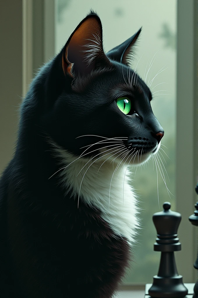 Profile picture that combines a green-eyed feline and chess