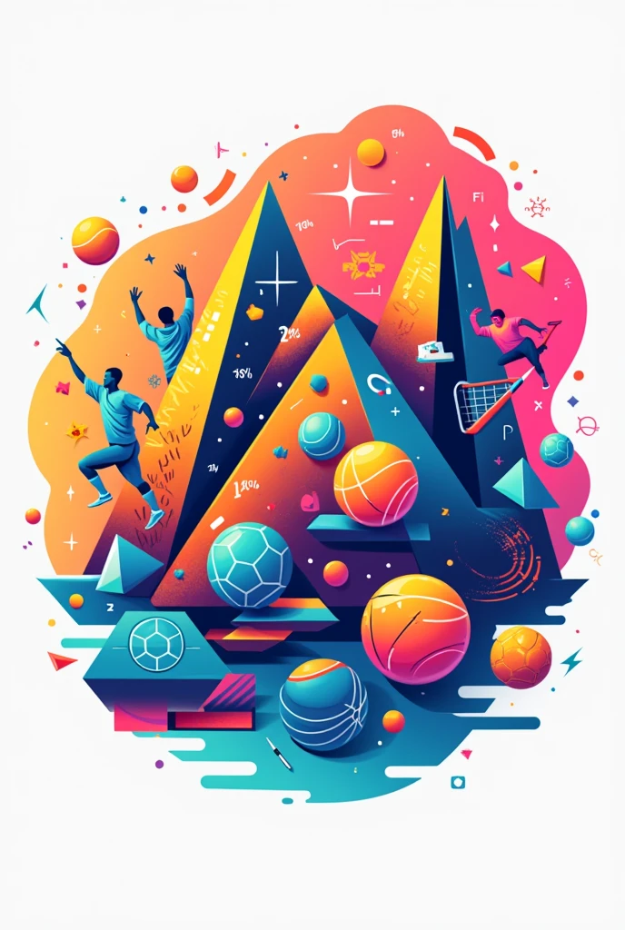 Create a playful math rally logo with graphic geometric figures, statistics, sports and math symbols. Use the Spanish words “Rally Lúdico Matemático”
