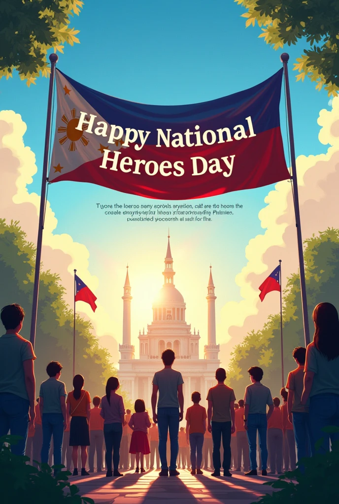 National Heroes Day from the Philippines with a banner on the top that Say "Happy National Heroes Day" then put a quote on the lower part about National Heroes