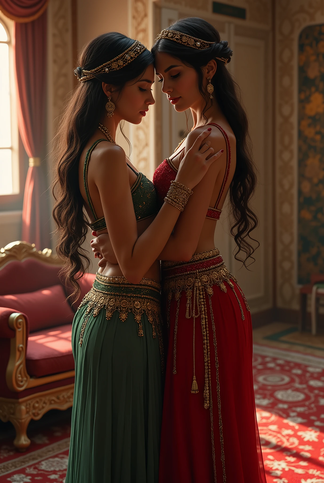 n intimate and tender moment, the two Sri Lankan beauties continue to embrace, as their hands gently explore each other's bodies. Their fingers delicately touch the other's vagina, creating a sense of vulnerability and trust between them. As their skin meets, the image becomes more explicit, with a focus on the intimate area they are both touching