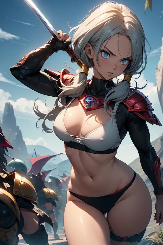 (Highest quality,4K,High resolution,masterpiece:1.2), (Ultra-detailed), (Slender beauty)(Age 27)(Holding a sword:1.3) (Dynamic Art), (looking at the camera) (Dragon Ball Z setting), (The whole body is visible)(Vision:1.8), (Realist,photoRealist,photo-Realist:1.37), (High resolution,High resolution), (Portraiture), (Vibrant colors), (Long legs), (A noticeably elongated face), (Wide range) (Hermosos Fine grain), (Beautifully detailed lips), (Highly detailed eyes and face), , Bright eyes Dynamic angles and postures, Sweatびっしょり, Sweat, (Long eyelashes), (Sharp focus), (Physically Based Rendering), (8 heads,Beautiful female warrior), (Mature Woman) (Leg spread), (intense), (expression of intense desire), (Motion Blur), (elegant), (Slim figure:1.3), (Inspired by anime), (Bright light), (Cinema Lighting), (Contrasting colors), (Mysterious atmosphere), (Action-packed scenes), (Unique Look), (impressive), (Reveal costumes), (Exciting), (Expressive), (Interesting atmosphere), (monster:1.4) ((Highest quality)),((Very detailed)),masterpiece,Absurd,Detailed face,Beautiful Face,(Fine grain, Deep Eyes),((Dynamic pose)), (((Long white hair,Adult beauty,Inspired by Akira Toriyama))),(((Bikini Armor))),grassland,((In battle with dragons,)),Distant view Vision
Wide shot 広角
Long shot