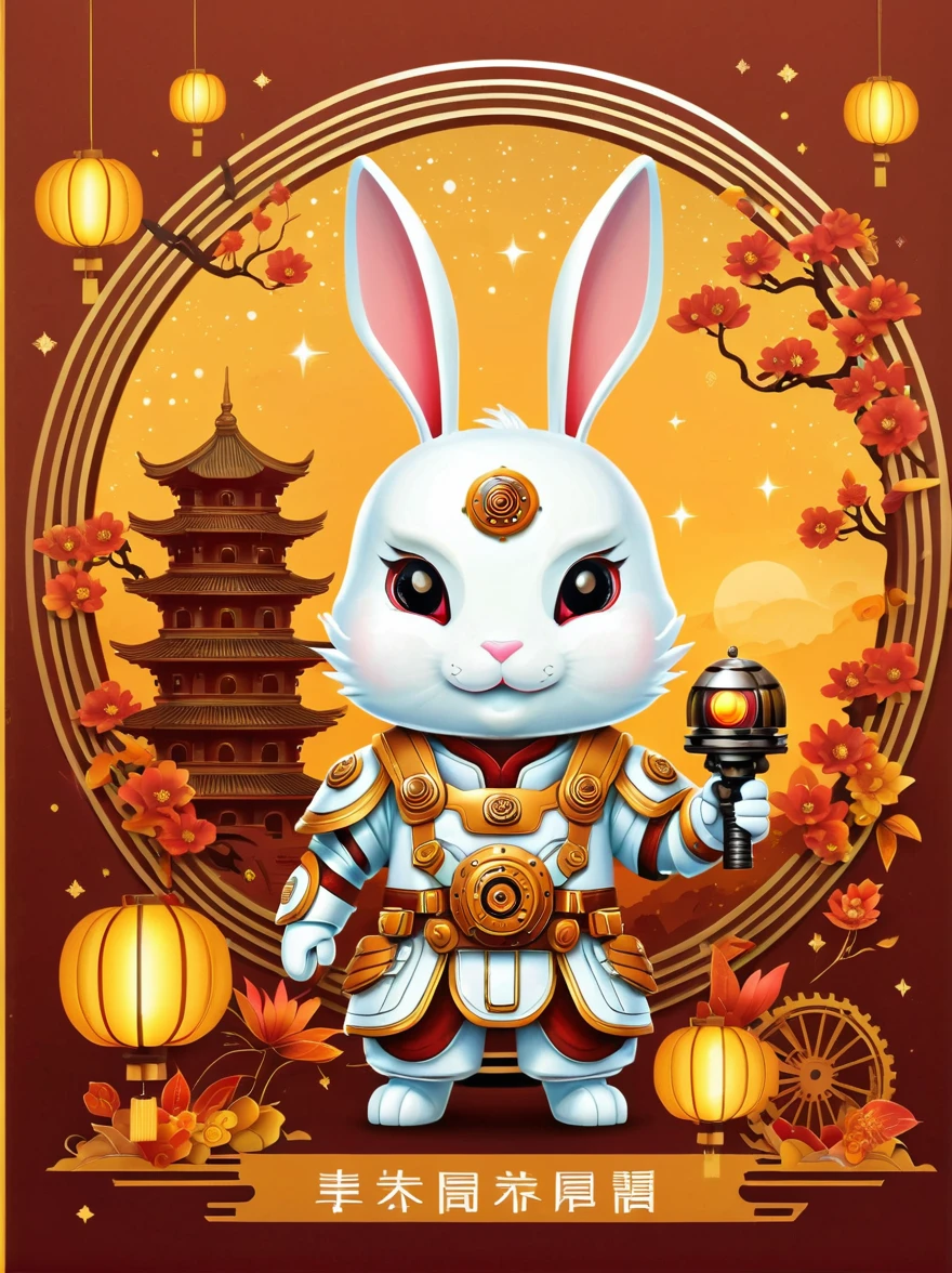 Create a Mid-Autumn Festival poster with a futuristic sci-fi mechanical fantasy，(By Mooncake，Cute mechanical white rabbitBREAK The mechanical Chang&#39;e in Guanghan Palace:1.6)，(Dotted with osmanthus and osmanthus)，嫦娥有长长的White hair，blue eyes，The body is silver，Wearing a white Hanfu dress,A blue belt is tied around the waist，Standing in a futuristic Mid-Autumn Festival background，The background is blue，There are blue lights on her and in the background，There&#39;s an energy field around her.，This image is very detailed and realistic，((girl，iHanfu Mecha))，Broken armor，Mechanical Halo，Robotic Arm，White hair，Long hair，Ceramic body，Thigh gap，Network Background，Extremely detailed city，(Translucent body)，(Reflective Skin)，8k，Best quality，Ultra Detailed，(Surrealism:1.4), [colorful explosion psychedelic paint colors:1.21], (sharp:0.7), amazing fine detail, Nikon D850 film stock photograph Kodak Portra 400 camera f1.6 lens, rich colors, lifelike
