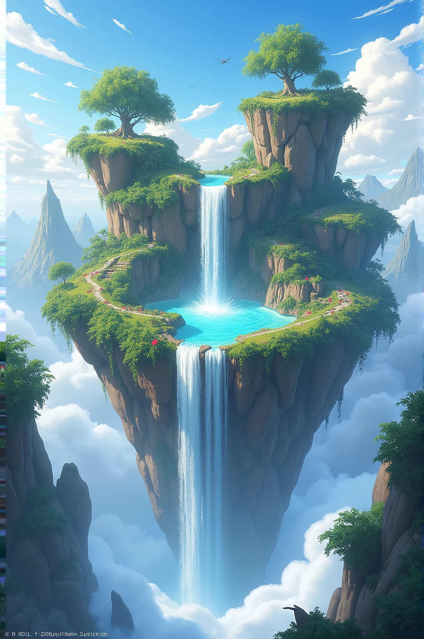 Beautiful flaoting islands with waterfall

