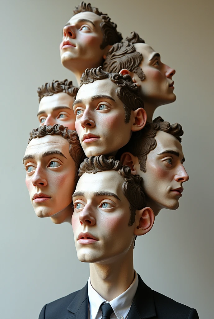 Expressionist artwork images of multiple floating ceramic heads of italian men, 3d collage style, make it weird and gallery worthy