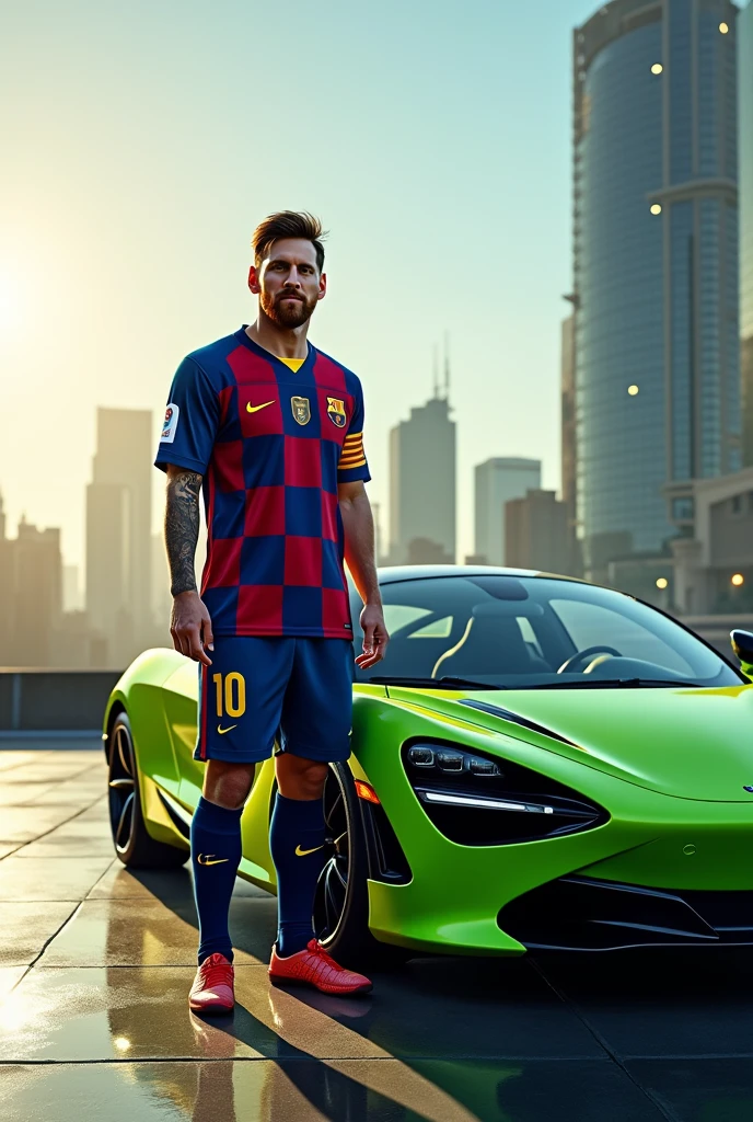 Messi with a green car