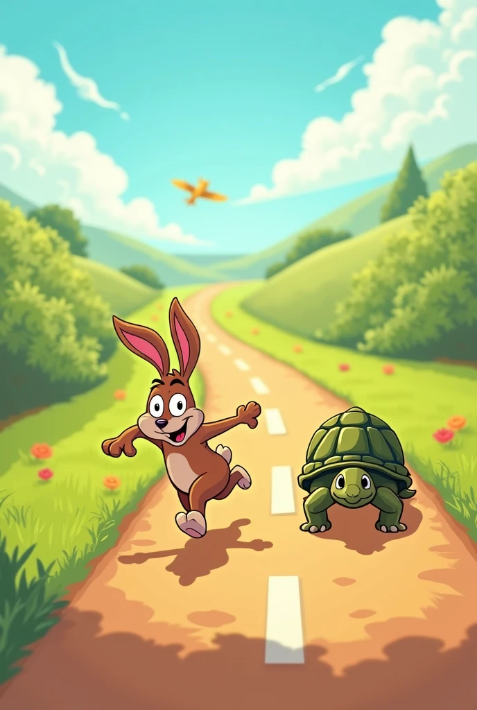 Create animated cartoon cute The Finish Line
When the Hare woke up, he saw the Tortoise was close to the finish line! He ran as fast as he could, but it was too late. The Tortoise crossed the finish line and won the race!. explain story in image easy to explain