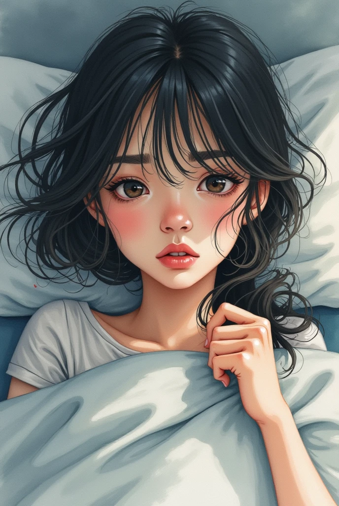 I want a drawing watercolor of a girl with emotions.... stressed, and fully down deep meaningful and i am worried what can i do... In a my room