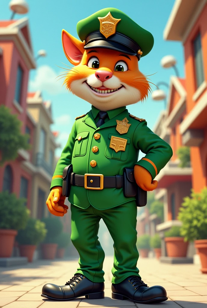 Policeman in green cartoon suit