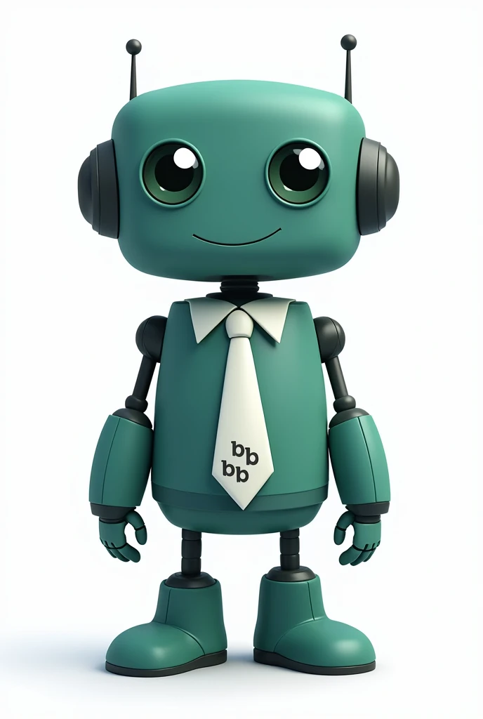 midnight green robot with white, with tie (On the tie there are small details that have the letters BB written on them.) cartoon style. the background is white.
