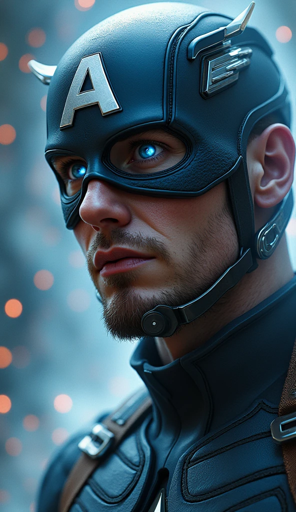 Awakening: Captain America’s eyes glow with a new power, his expression a mix of shock and determination as time begins to ripple around him. The environment distorts slightly, with warping lines and motion blurs emphasizing the manipulation of time.