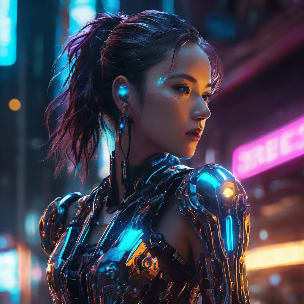 a cybernetic biomechanical girl, cyborg, intricate mechanical details, glowing circuitry, bionic limbs, futuristic, sci-fi, concept art style, dark moody lighting, dramatic shadows, neon colors, cinematic composition, highly detailed, 8k