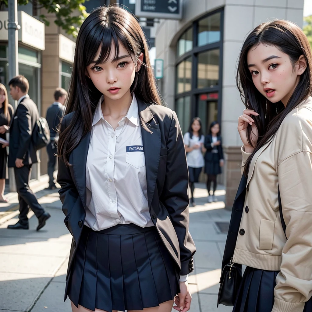 Beautiful and innocent high school girls and perverted men, Molested by perverted men lying in wait, A beautiful girl with a baby face like an idol, Her school uniform was torn and her bare skin was exposed, She screams with her mouth open in shame at being seen naked in public, Glaring shyly at the viewer, Touched by perverted men, There&#39;s no escape, Beautiful black hair, Increased sensitivity, Beautiful Eyes, Ultra high definition, Clear white skin, Slender body, Japanese, Anatomically correct