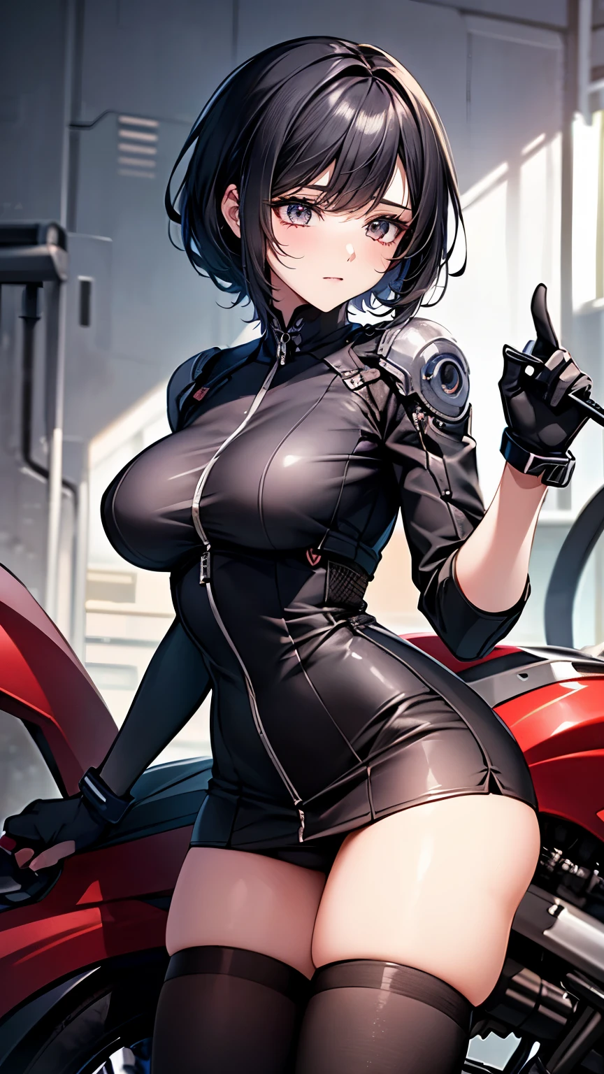 （Very delicate and beautiful：1.2）super model,,Beautiful breasts,voluptuous,【bike shorts】,,【3girls】,,Highest quality, High resolution, 8k,mini skirt.Three people.cyber punk.Mechanical Sword