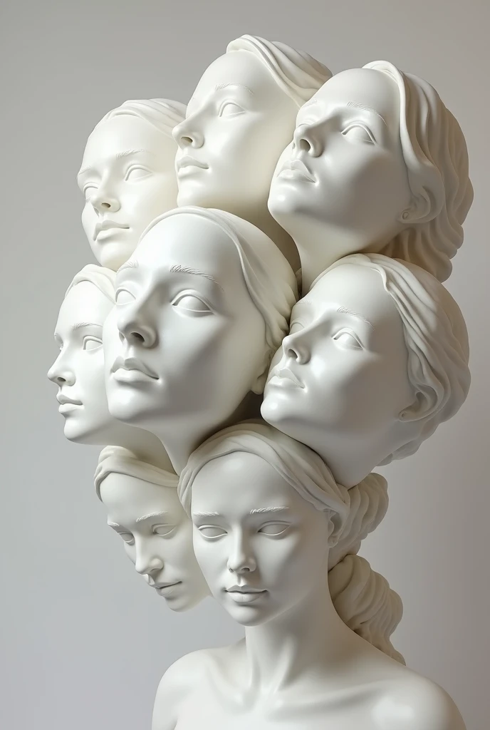 Expressionist artwork images of multiple floating ceramic heads of white women, 3d collage style, make it weird and gallery worthy