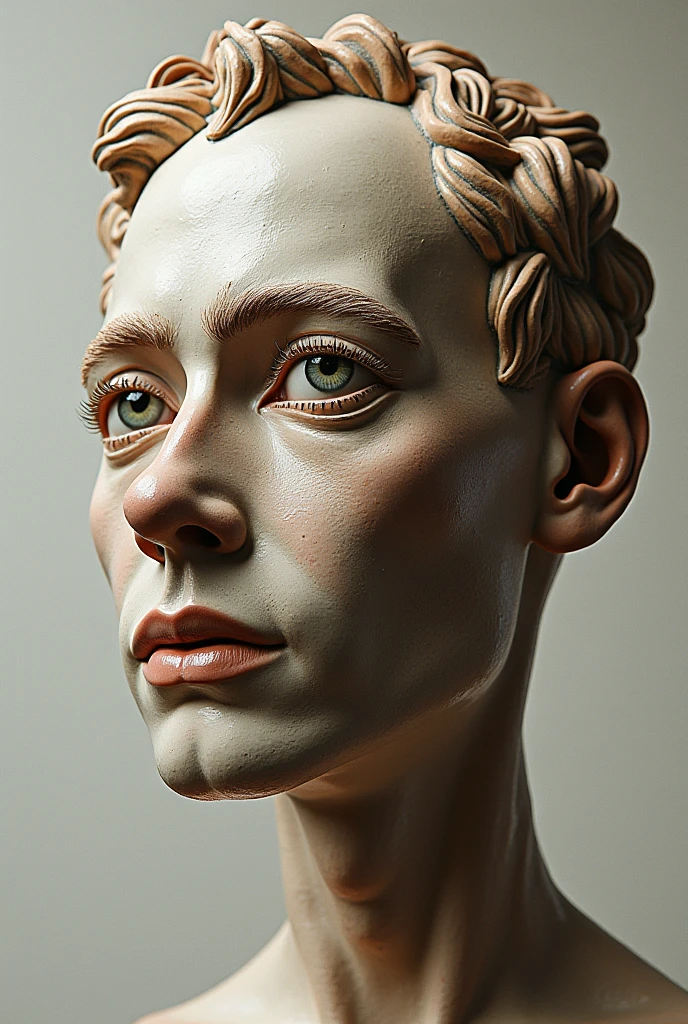 Expressionist artwork images of multiple floating ceramic heads of french men, 3d collage style, make it weird and gallery worthy