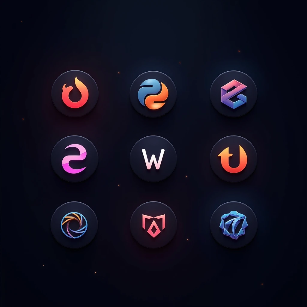 dark circular logos, of the most famous programming languages