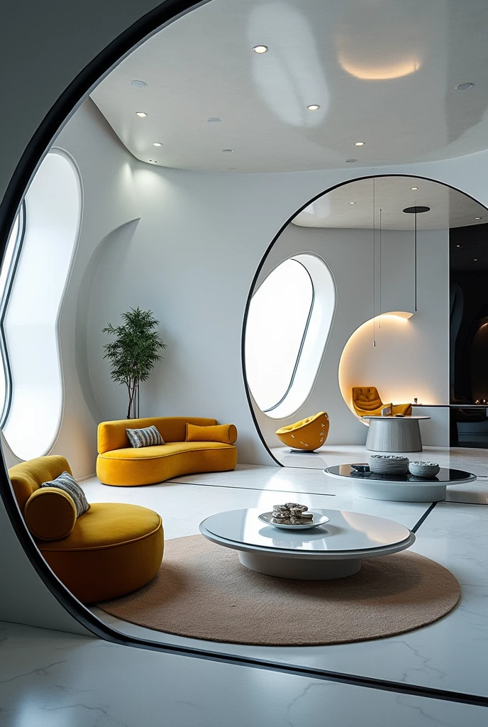 Futuristic interior design is fascinating and full of creativity. Imagine a room that looks like something out of a science fiction movie, with dynamic lines, metallic materials and a monochromatic appearance. Here are some key features:

Distinctive Furniture: In futurism, Furniture often has curved shapes, angular and made of glass, metal, plastic or leather. The masculine nature of metallic material is balanced with upholstery and soft furnishings.
Colors and Synchronicity: The dominant tones are white, gray and black. Bright colors such as lime are also used., mystic blue, Red and yellow. Floors are often laminated or tiled., coordinated with the walls to achieve visual synchrony.
Smart Technology: Futuristic rooms feature advanced electronic systems. From Wi-Fi enabled appliances to smart lighting controlled by phone, Everything is designed to save time and improve the experience.
Experimental Decoration: The geometric walls, Surreal paintings and monochrome photographs combine with a neutral background and bright accents to create a unique effect.