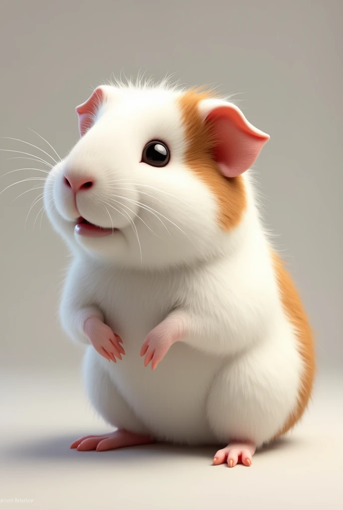 A guinea pig, white with brown parts, standing , realisitic
