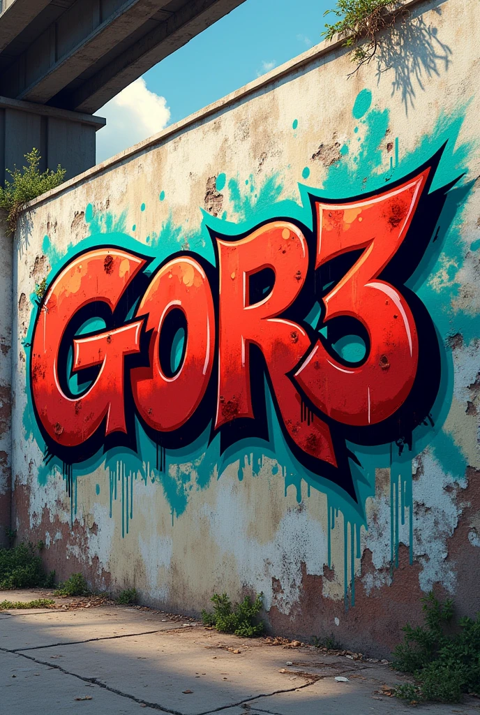 A graffiti that says Gor3 in 2d