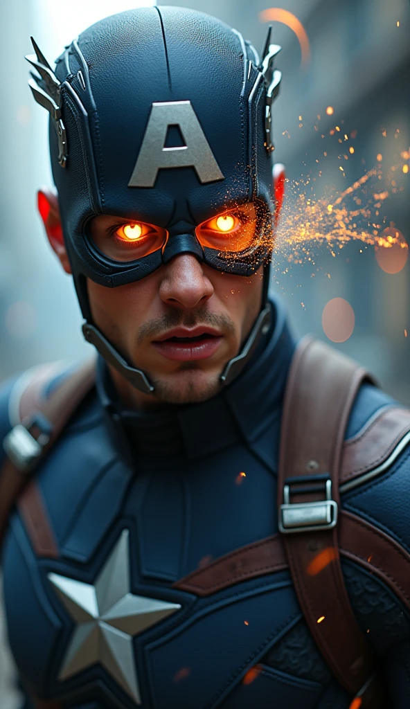 Awakening: Captain America’s eyes glow with a new power, his expression a mix of shock and determination as time begins to ripple around him. The environment distorts slightly, with warping lines and motion blurs emphasizing the manipulation of time.