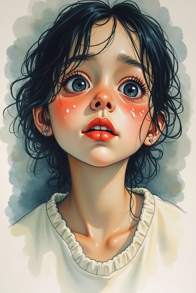 I want a drawing watercolor of a girl stressed and crying