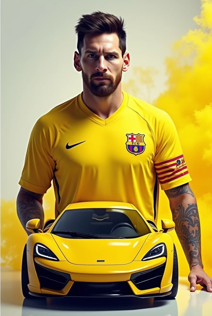 Messi with a yellow car.