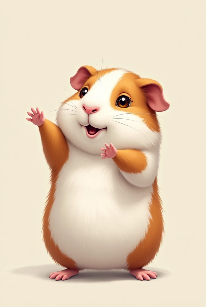 A guinea pig, white with brown parts, Standing dancing , realisitic
