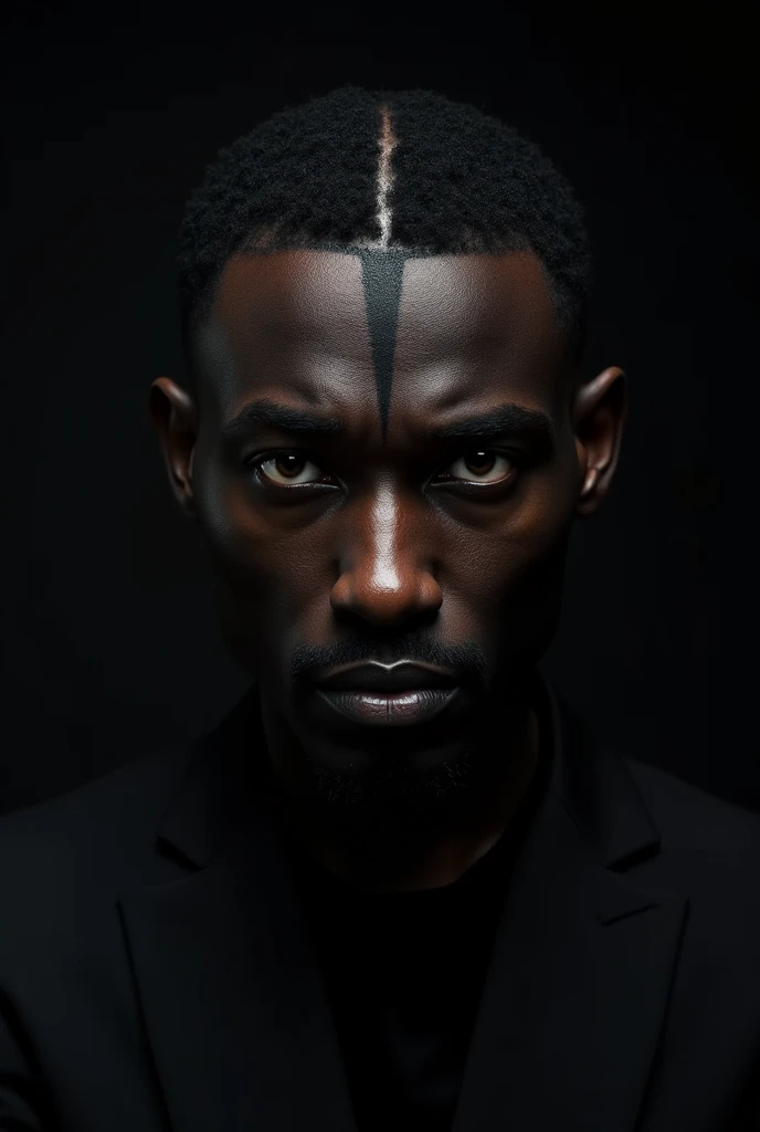 Make a dark black man with an asymmetrical face 