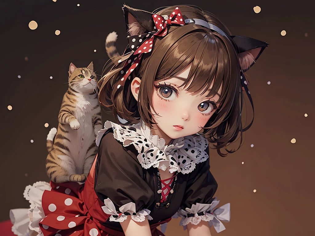 Cat with polka dot ribbon
