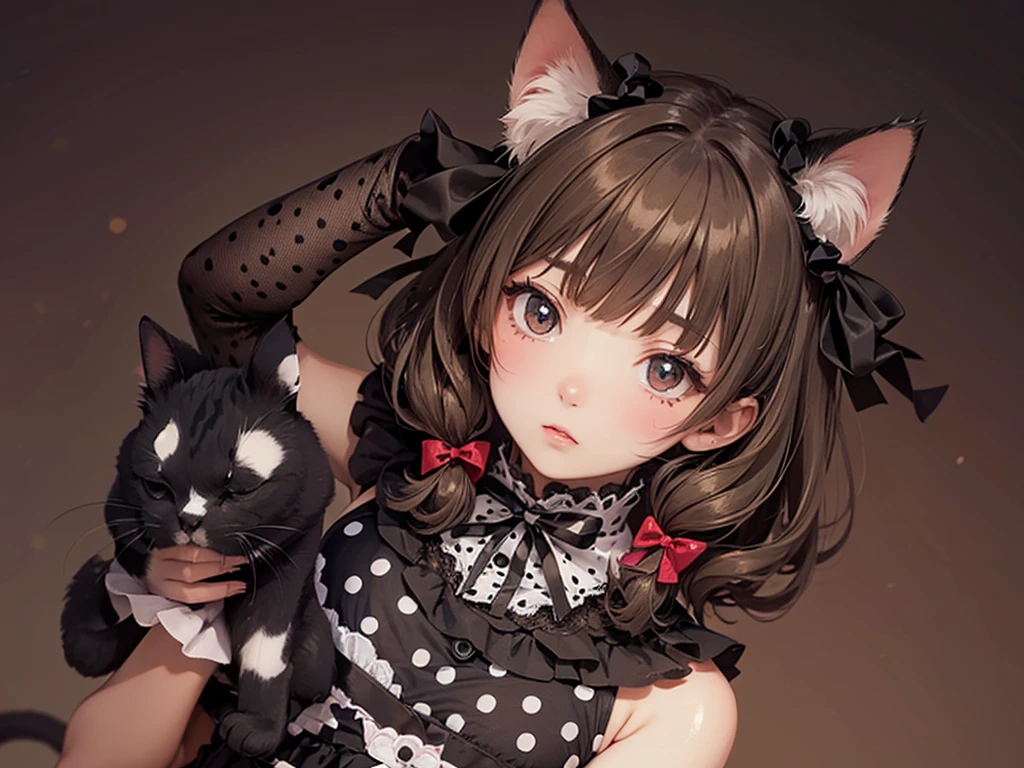 Cat with polka dot ribbon
