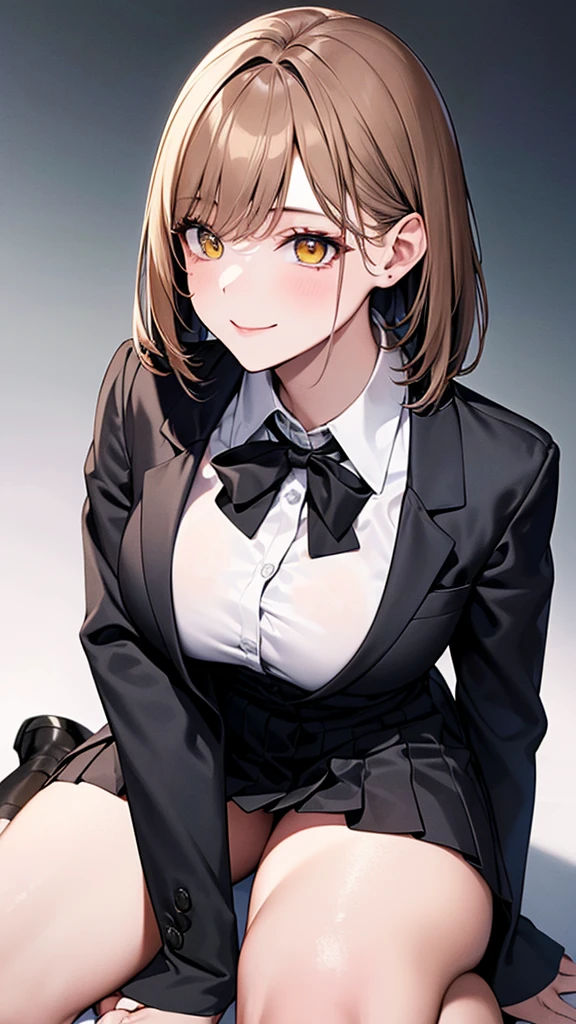 4K resolution,((Highest quality)),Ultra-high resolution,young woman, alone, sexy, (A fleeting smile), (Pale yellow eyes), Beautiful and symmetrical face, (Brown set medium hair),Blazer uniform,Dress shirt,Pleated mini skirt,Knee-high socks,Realistic:1.4,Realistic:1.4,(masterpiece:1.2),Perfect Eyes,Perfect Eyes,Perfect Legs,Open your legs a little,classroom,(Fellatio gestures:1.1),(Open your mouth:1.2)
