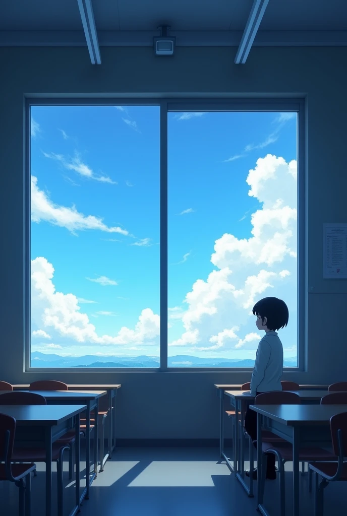 From the classroom window、I can see the sky、Gazing at the beautiful sky、Nobody is here、I'm in an empty classroom in an anime。