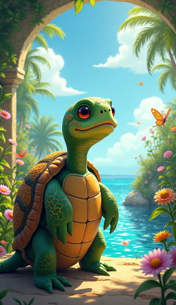 A turtle named Tula lived in a sunny garden, but always dreamed of seeing the sea.