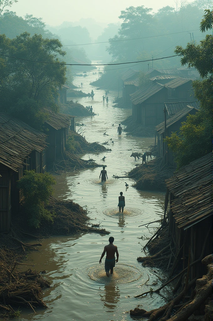 By opening the Farakka dam in India, water was released into Bangladesh, due to which the Feni region of Bangladesh became flooded, many houses were washed away and animals and birds died.
