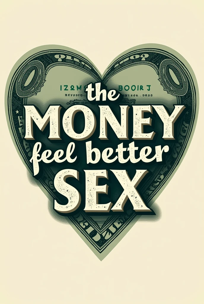 Create an image for a t-shirt with the phrase: "The money feel better than sex". with the word "money" forming a banknote, and the word "sex" forming a heart.