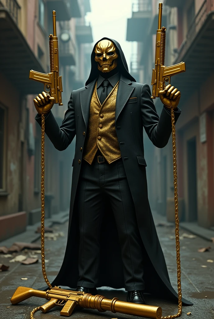 Mafia puppet with 2 golden uzi, gold cord, trikster rpg