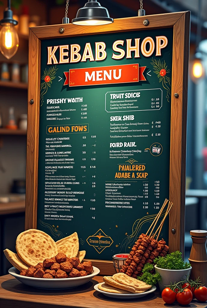 A menu from a kebab shop 