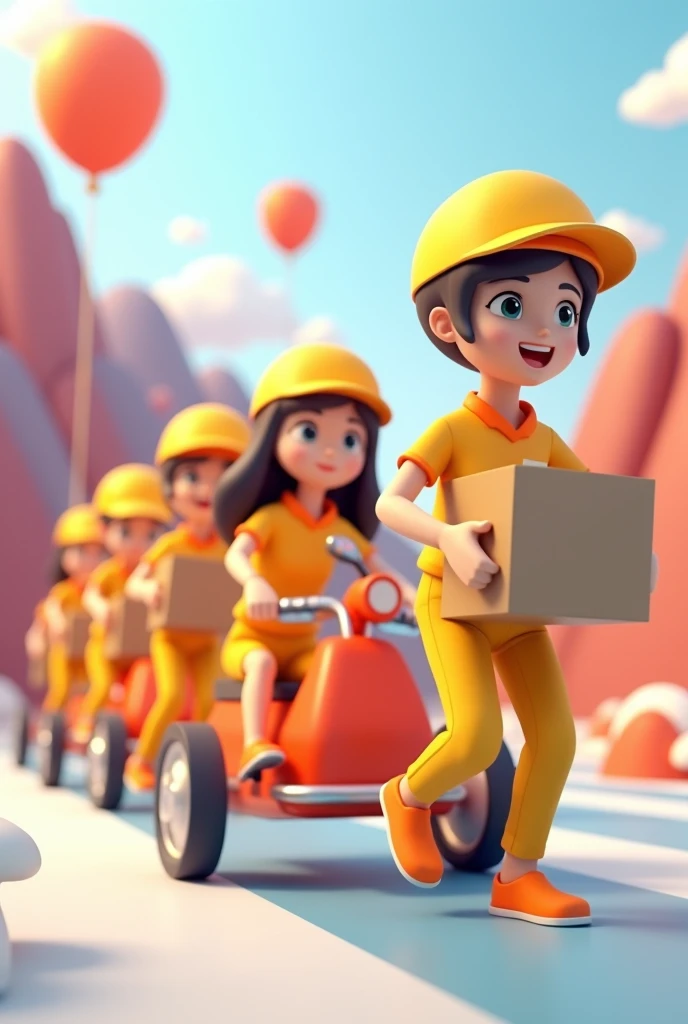 I would like to request the creation of a 3D image for the website of my marketing and sales consultancy for deliveries.. The image must represent a map similar to Google Maps, highlighting a delivery service that dominates the region in sales. no map, Por favor, include dolls representing the people who placed orders for this delivery, highlighting its success.
Furthermore, I would like competitors to be represented in a way that shows that they are being left behind, with few sales and no prominence.