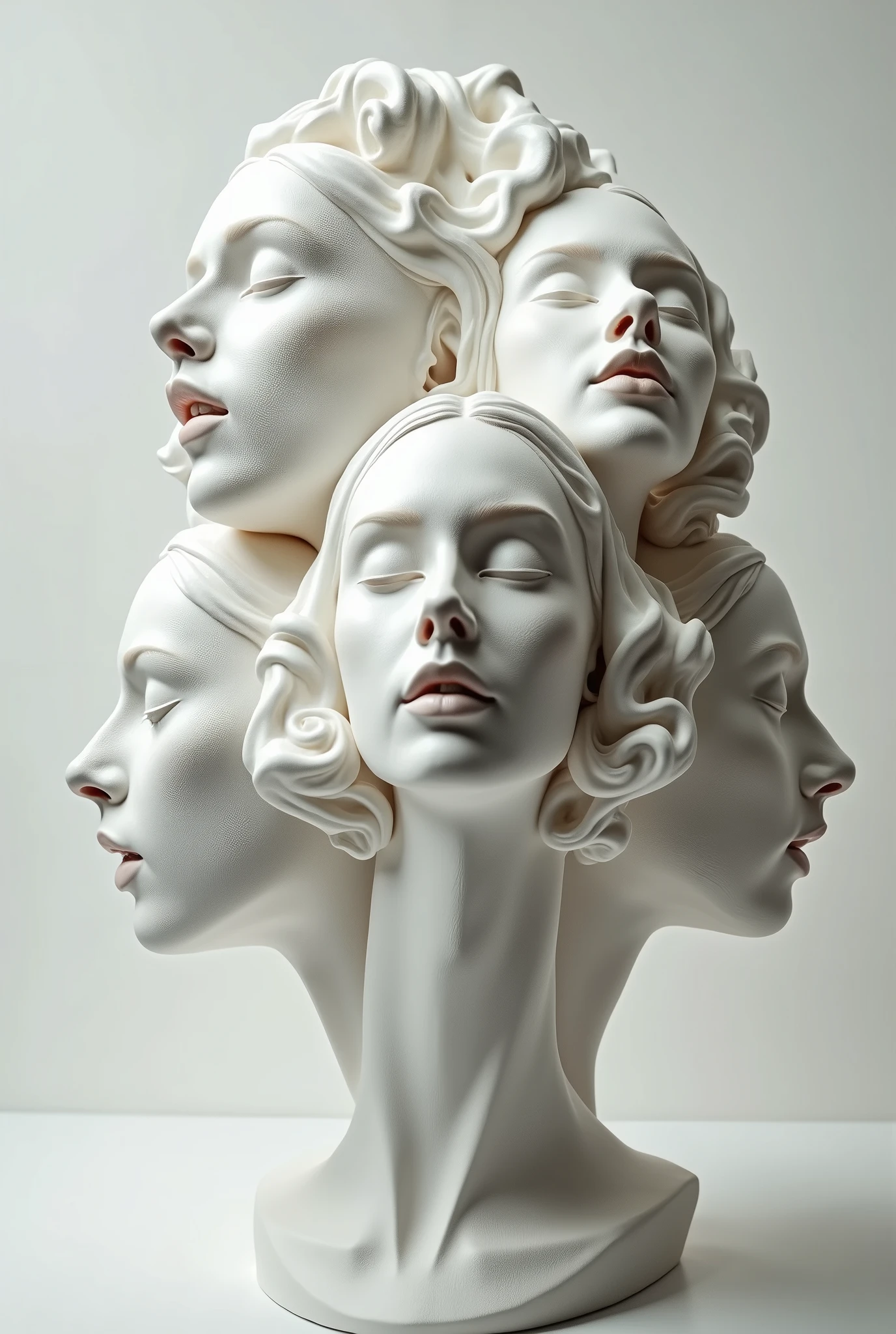 Expressionist artwork images of multiple floating heads of white women, 3d collage style, make it weird and gallery worthy