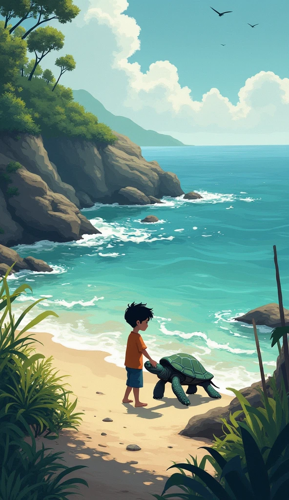 One day, A boy who used to visit the turtle promised to take her to the sea..