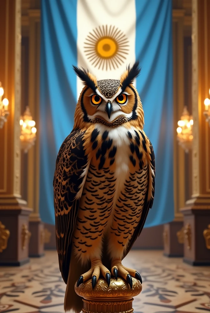 Owl in a giant casino with the flag of Argentina