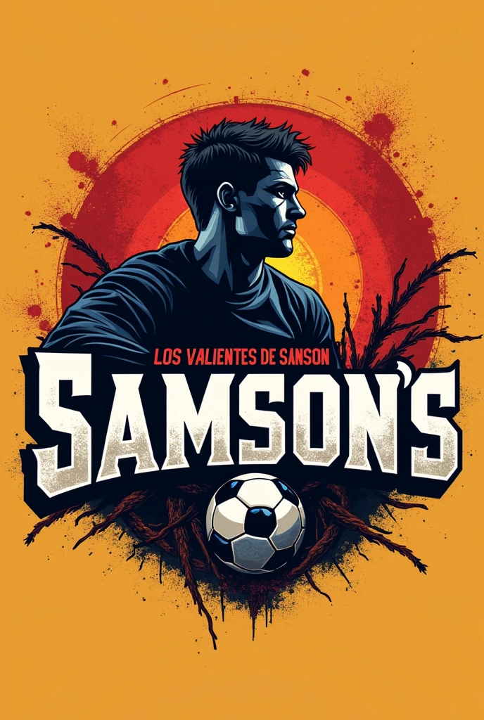 Logo of a soccer team that bears the name "Samson's Brave" in Spanish and that carries a soccer ball
