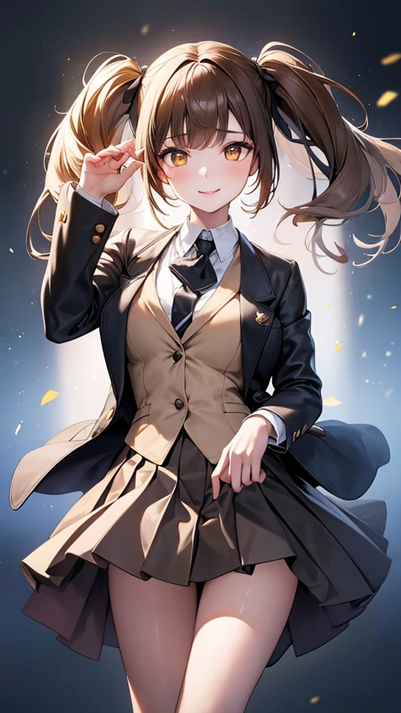 4K resolution,((Highest quality)),Ultra-high resolution,young woman, alone, sexy, (A fleeting smile), (Pale yellow eyes), Beautiful and symmetrical face, (Brown set medium twin tails),Blazer uniform,Dress shirt,Pleated mini skirt,Knee-high socks,Realistic:1.4,Realistic:1.4,(masterpiece:1.2),Perfect Eyes,Perfect Eyes,Perfect Legs,Open your legs a little,classroom,(Fellatio gestures:1.1),(Open your mouth:1.2)