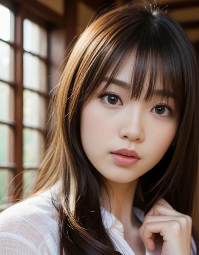 best quality, face focus, soft light, ultra high res, (photorealistic:1.4), RAW photo,
1japanese girl, solo, cute, (pupil, lights in the eyes), detailed beautiful face, (small chest),(high resolution detail of human skin texture),
(long hair),
indoor,
Damask Shirt Dress,
(portrait)