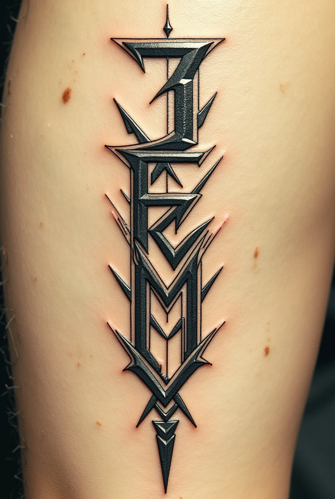 Create a tribal style linear tattoo design that represents the name "Jeremy" and the year "1999"