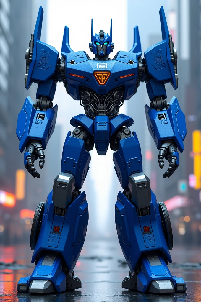 I want a picture of a blue transformer with six arms 