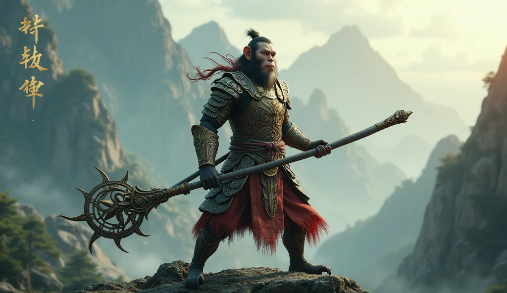 sun wukong, monkey with a stick, chinese warrior armor, hyperrealistic, realistic renatosphere, epic 3D realism, best in wlop, kan liu, daz3d, trends in CGsociety, hyper-detailed realistic style, completo cosplay, by Ric Nagualero, album, hyung tae kim, 8k, irreal engine 5, film composition, hyper-detailed realistic portraits, 3D game art, CG Society, Fantasyart, hd art of season, realistic aesthetic, cinematic lighting, border light, smooth light, border light de filme, fine glow, ultradetailed, 8k, realistic use of light and color, cinematic light, rendered in cinema4d 500–1000 AD -- ar 3:4- Niji 6