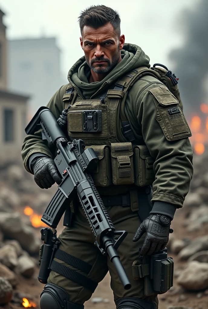 Make a picture of a soldier in a war for a profile picture like call of duty technology theme