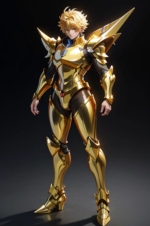a close up of two different images of a male in a yellow suit, saint seiya, knights of zodiac male, angelic golden armor, unreal engine render saint seiya, light gold armor, body golden armor, sleek gold armor, glamorous angewoman digimon, by Un'ichi Hiratsuka, golden armor, gold armor, sagittarius gold cloth, golden full body armor