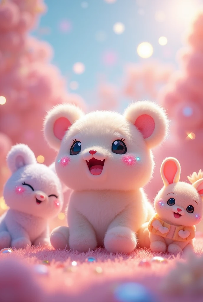 cheered up!! 90s kawaii cheered up! pastel stuffed animals! iridescent